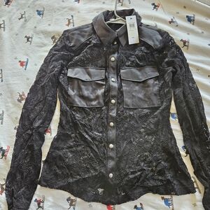 Guess Black Lace Button-Up Shirt